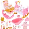 deAO Bambola con Accessori Set 21 Pezzi, Seggiolone per Bambole e Lettino per Bambole con Funzione a Dondolo, Bambola Baby da 12', Gioco di Ruolo Educativo, Regalo per Bambine 3 Anni