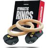 MATCHU - Anelli da Palestra in Legno - Anelli da Palestra in Legno - Anelli da Fitness - Caricabile Fino a 400KG - Regolabile - 2 Pezzi - Cinghie Incluse - Nero
