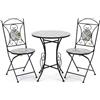 DRW Set di tavolo e 2 sedie da giardino in metallo e pietra in nero, blu e bianco, 72 x 60 x 60 cm