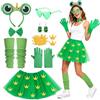 ZJKUBOIS 8 pezzi costume da Rana da donna, costume da rana per adulti, con cerchietto a forma di corona, feltrini, orecchini, occhiali da sole verdi, gambe, gonna in tulle verde, costume da rana per carnevale