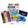 Doms Set Water Colour Pastelli Acquerello 12 Matite Colorate Acquerellabili 3.3 mm con Pennello ad Acqua, Album Canson Montval A5 5 Fogli e Temperamatite (Astuccio 12 Pastelli Multicolore)