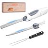 PAHTTO Coltello Elettrico Senza Fili con 2 Lame in Acciaio Inossidabile e Forchetta, 8V con Blocco di Sicurezza, per Carne, Pesce, Pane, Formaggio