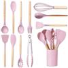 BASVII Utensili Cucina Silicone da 12 pezzi, Adatto Tutte le Pentole Padelle, Set Utensili Cucina Siliconea per Gli Amanti Della Cucina (Rosa)