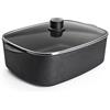 Woll Eco Logic QXR - Rostiera con coperchio in vetro, induttiva, 31 cm x 26 cm, altezza 11 cm, 7,5 litri, adatto per tutti i piani cottura, senza PFAS, in alluminio pressofuso, rivestimento