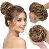 MY-LADY Chignon Finto per Capelli Veri- Cerchio Elastico Dritto Biondo Scuro/Marrone Medio - Facile Updo Naturale per Donne Ragazze Per Eventi e Spettacoli 45g Riccio