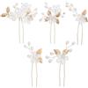 Lusofie 5 Pezzi Fermaglio Capelli Sposa Fiore Forcine per Capelli Oro Perla Fiore Fermagli Capelli da Sposa Fiore per Capelli Accessori Capelli Sposa Ragazze Donna