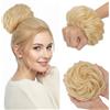 MY-LADY Chignon Finto per Capelli Veri- Cerchio Elastico Dritto Biondo Platino - Facile Updo Naturale per Donne Ragazze Per Eventi e Spettacoli 45g Riccio