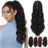 Elailite Extension Coda Capelli Ricci Mossi Coda Finta di Cavallo con Pinza Clip Ponytail 45cm + Nero Naturale