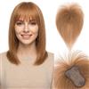 S-noilite Topper Capelli Umani per Donne, 20g Capelli Veri con Frangia, 25CM Frangia Fermaglio per Capello, Umani Toppers con 8x11CM Base in Pizzo, Topper Capello Veri per Diradati, Castano Chiaro #6