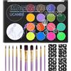 UCANBE Kit di pittura per il viso per bambini e adulti 18 colori Paleta di pittura corporea per il viso a base d'acqua non tossica con pennelli e stencil, set di pittura per il viso professionale per