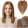 S-noilite Topper Capelli Umani per Donne, 20g Capelli Veri Frangetta Laterale, 25CM Frangia a S Fermaglio per Capello, Capello Umani Toppers con 8x11CM Base in Pizzo per Diradati, Castano Chiaro #6