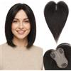 S-noilite Topper Capelli Umani per Donne, 20g Capelli Veri Frangetta Laterale, 25CM Frangia a S Fermaglio per Capello, Capello Umani Toppers con 8x11CM Base in Pizzo per Diradati, Noir Naturel #1B