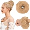 MY-LADY Chignon Finto per Capelli Veri- Cerchio Elastico Dritto Biondo Cenere - Facile Updo Naturale per Donne Ragazze 25g Liscio