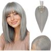 S-noilite Topper Capelli per Donne, 35g Capelli Frangetta Laterale, 25CM Senza Frangia Fermaglio per Capello per Diradati, Capello Toppers con Base Intrecciata a Mano, #Grigio