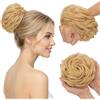 MY-LADY Chignon Finto per Capelli Veri- Cerchio Elastico Dritto Biondo Cenere/Biondo - Facile Updo Naturale per Donne Ragazze Per Eventi e Spettacoli 45g Riccio