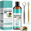 TaimeiMao Olio di Cocco per Tirare Collutorio Naturale All'Olio di Cocco & Olio di Menta Piperita con Raschietto Lingua e Spazzolino per l'alito Fresco, Sbiancamento dei Denti e Gengive più Sani