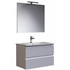Mama Store Mobile bagno EOS 80cm Doppio Cassetto Cannettato con lavabo, specchio e lampada BIANCO OPACO - MaMa Store