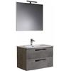Mama Store Mobile bagno TEIA1 80cm Doppio Cassetto con lavabo, specchio e lampada CEMENTO CHIARO - MaMa Store