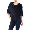 Miss Rouge Poncho da donna in pelliccia blu navy - mantello scialle caldo con frange, pompon