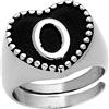 Beloved ❤️ Anello da donna con Lettera iniziale in acciaio - Smalto acrilico opaco nero - Comfort fit leggermente regolabile con gambo aperto (Large, Lettera O)