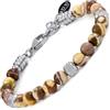 10:10 Bracciale con pietre naturali agata picasso da 6 mm, beads in acciaio inox, bracciale molto resistente prodotto in Italia