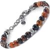 10:10 Bracciale con pietre naturali agata blood da 6 mm, beads in acciaio inox, bracciale molto resistente prodotto in Italia