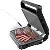 Cecotec Griglia elettrica con Grill Rock'nGrill 2000 PerfectCook. 2000 W, con sonda temperatura, controllo tattile, Dual Temp, apertura 105 °C, raccoglitori, piastre rimovibili, 30 x 23 cm, acciaio