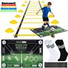 Senprity Set Allenamento Calcio,Kit di Allenamento di Calcio Completo con Scala per Agilità 6m Tappetino 90x60cm 5 Bande Elastiche 10 Coni 2 Paia di Calze Lunghe Attrezzatura per Allenamento per Bambini