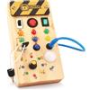 Konijiwa Montessori Busy Board Activity Board a partire da 1 anno Giocattolo in legno con 15 interruttori a LED, giocattolo sensoriale educativo per bambini e neonati a partire da 1 2 3 anni