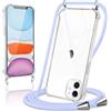 Coiwxmoi Cover per iPhone 11 con Cordino 6,1,Trasparente Custodia con Laccio Tracolla Corda Catena Cinghia,Ultra Morbido Silicone TPU Antiurto Case per iPhone 11, Viola