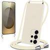 Knrlqim Cover per Samsung Galaxy S25 Ultra 5G con Cordino Custodia con Laccio Collana Tracolla Collo Corda Regolabile Liquido Silicone Antiurto AntiGraffio Protettiva Case,Beige
