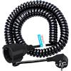 TANXIS Cavo di prolunga a spirale da 5 m, estensibile da 1,05 m a 5 m, 13 A/230 V, con connettore di protezione e accoppiamento, IP20, nero, ideale per officina, ufficio e industria
