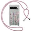 Yoedge Cover con Cordino per Google Pixel 9 Pro XL 5G 6,8, Trasparente Aesthetic Disegni Fiori Custodia con Collana Tracolla Laccio Collo, Sottile TPU Bumper Silicone + PC Antiurto Protettiva Case,03