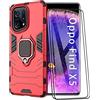 ESTH® Custodia per Oppo Find X5 5G con 2 Pezzi Pellicola Protettiva, 360° Rotante Staffa [Compatibile con Supporto Magnetico per Auto], Cover Paraurti PC+TPU, Rosso