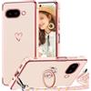 TVVTPU Cover per Google Pixel 9a con Cordino e Anello Supporto, Custodia Sottile Morbido Silicone TPU Antiurto Dorata Placcatura Protettiva Case con Regolabile Collana Tracolla, Rosa