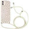 Coalbooliy Custodia con Cordino per iPhone 11 6,1, Aesthetic Leopard Leopardata Modello Morbido Silicone Bianco Cover Laccio Collana Antiurto Bumper Protettivo Case Cellulare Ragazze, 03