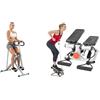 Sunny Health & Fitness Advanced Mini Home Steppers with Resistance Bands + Squat Assist Upright Row-N-Ride Rowing Machine, Horse Riding Machine