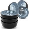 PURE LIVING INTERIOR DESIGN Set di 6 Piatti Moderni Ibiza con Servizio Completo per 6 Persone - Ciotole per Müsli Resistenti a Lavastoviglie e Microonde, Design Elegante - Pure Living blu fumo