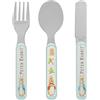 Peter Rabbit Set di posate da 3 pezzi, in metallo, riutilizzabili, con coltello, forchetta e cucchiaio, per bambini, in acciaio inox e plastica ABS, per uso alimentare, per bambini dai 12 mesi in su