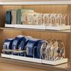 Magheo 2 Pezzi Porta Coperchi Pentole Salvaspazio, Espandibile Organizer Pentole e Padelle con 9 Divisori Regolabili, 32-57CM Organizer Cucina, Kitchen Pot Lid Storage Rack (Bianco)