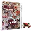 Veszoen 1000+ Pezzi/50 Fogli Stickers Scrapbooking Adesivi Vintage per Album di Ritagli, Bullet Journal, Calendari e Taccuini (Rosso)
