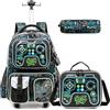 Egchescebo Zaino con Rotelle per Ragazzo Carrello Porta Trolley Scuola Primaria Astuccio Multifunzionale di Maniglia Ruote Lunch Box 17" 3PCS Borsa da Scuola a Rullo Ragazzo Bambini Blu