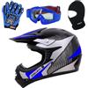 Zorax ZOR-X19 Blu L (53-54cm) PREDATOR Bambini Moto Motocross MX Casco & Guanti L (7cm) & Occhiali & Passamontagna ECE 2206