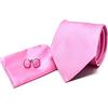 Sweet Leaf Cravatta da uomo, Fazzoletto da Taschino e Gemelli Rosa - 100% seta - Classico, Elegante e Moderno - (Confezione Regalo, ideale per un matrimonio, con un abito, in ufficio...)