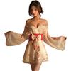 Temptshow Set di Lingerie Kimono Sexy da Donna con Cinghie e Guaina Stampata Stile Anime Geisha Camicia da Notte Yukata, bianco, One Size