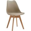 KONTE.DESIGN Set di 4 sedie WYNWOOD in polipropilene vari colori, cuscino ecopelle, gambe in legno di faggio, 47x52x82 cm (Tortora)