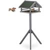 Relaxdays Mangiatoia per Uccelli con Supporto, Casetta con Tetto Resistente alle Intemperie, HLP: 120x62x55 cm, Grigio