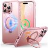 CUTELFON Custodia O3 Mag-Stand per iPhone 15 Pro con Supporto a 360°,[Compatibile con MagSafe][Eccezionalmente Delicata Sulla Pelle] Sottile Eopaca Magnetica Traslucida 6,1, Rosa Opaco