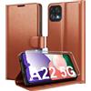 Eirltiy Cover per Samsung Galaxy A22 5G Portafoglio Pelle PU Premium, Custodia Scomparti Carte Antiurto Protettiva Case con 1 Vetro Temperato, Marrone