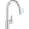 GROHE QuickFix Start Edge - Rubinetto Miscelatore monocomando per lavello da cucina, con doccetta estraibile, bocca a C, girevole a 360°, 30553000